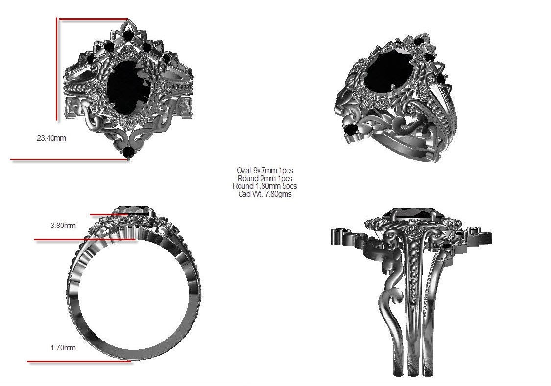 Upper and Lower Enhancer Bands for Black Onyx Vintage Art deco Floral Ring (does not include main center ring)
