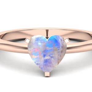 1.66ct Natural Moonstone Wedding Bridal Ring For Her, Antique Ring, 14K Rose Gold Vermeil Engagement Ring, Heart Shape Ring, Gift For Crush