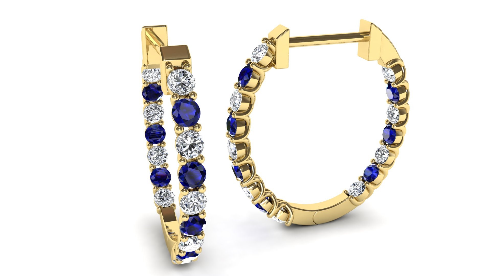 1.80ct, Natural Blue Sapphire & Moissanite Hoop Earring