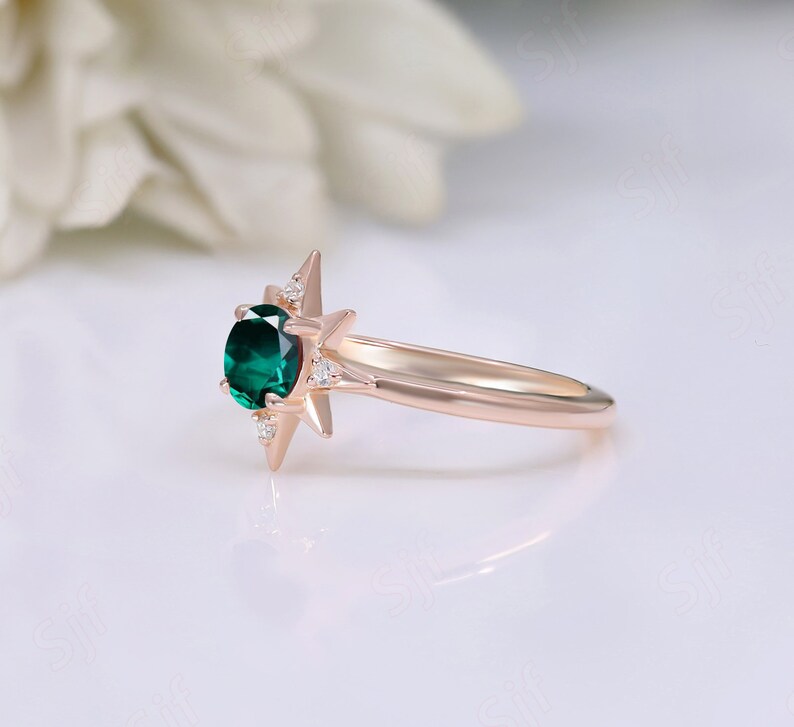 2.40cts Emerald Engagement Bridal Ring For Her, Bridal Moissanite Ring, Antique Vintage Art deco Round Green Stone Ring, Gift For Birthday image 8