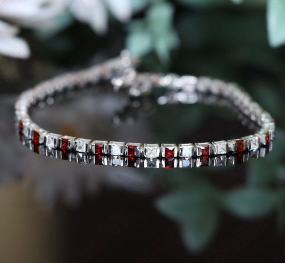 Bracciale Tennis In Granato Rosso Naturale: Gioiello In Argento - Foto 6