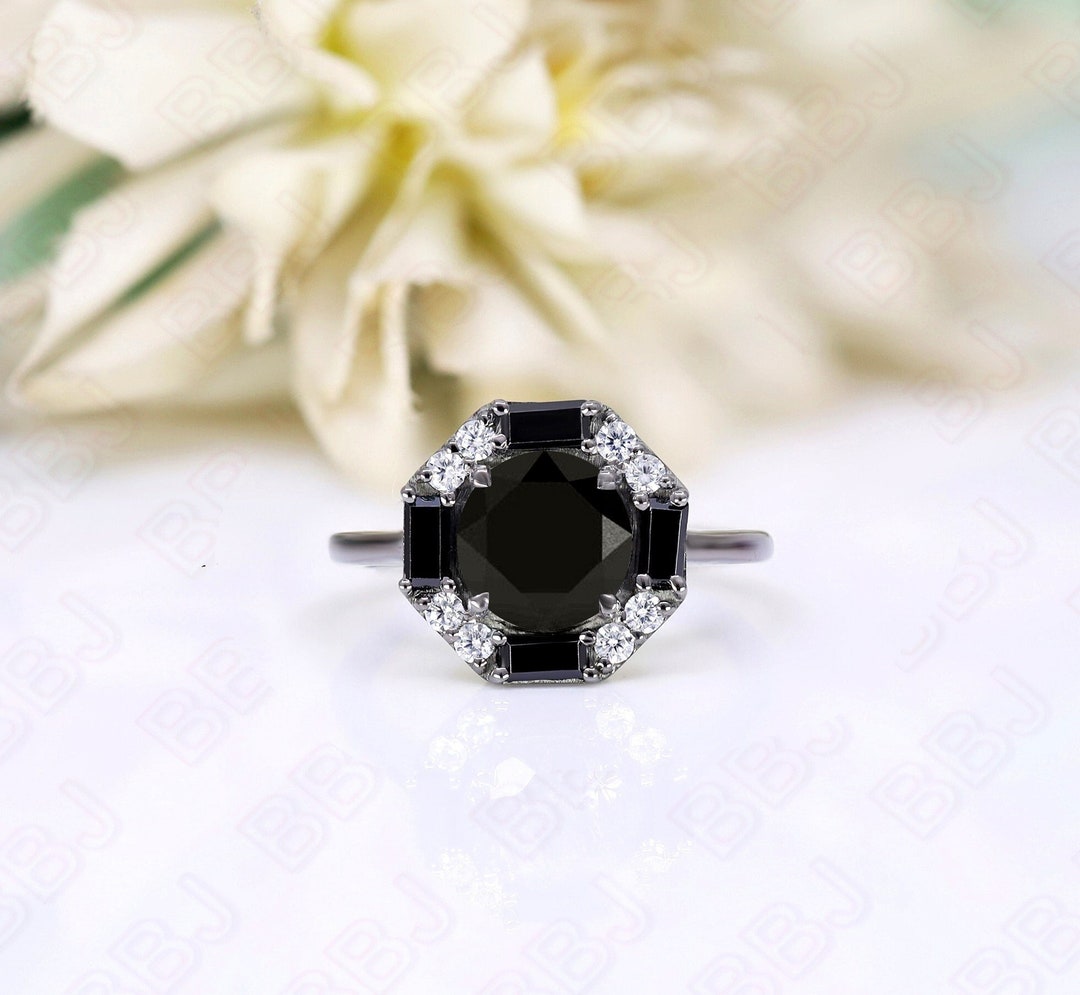 Black Onyx Wedding Ring Dainty Engagement Ring Beautiful Art Deco Ring