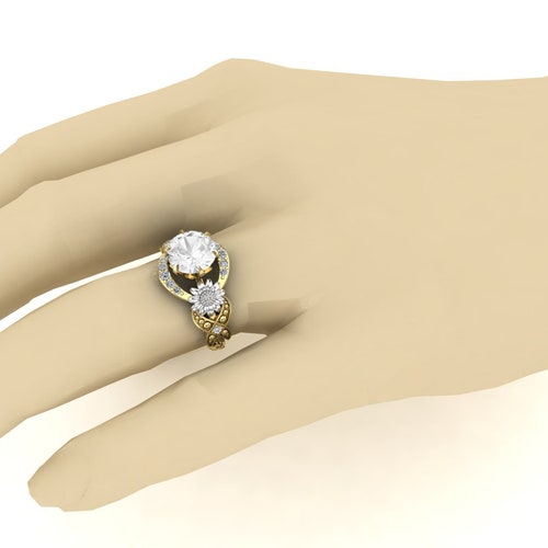 2.35ct, AAA Natural White Topaz Gemstone Engagement Ring, Bridal Moissanite Ring, Art deco Sunflower Ring, Two shops Tone Ring, Gift For Love, Her