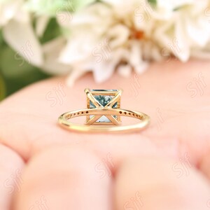 1,95 ct, natuurlijke AAA Moss Agate edelsteen trouwring, vierkante vorm Agaat stenen ring, vintage Art deco Spinal Ring 14K gouden verlovingsring afbeelding 6