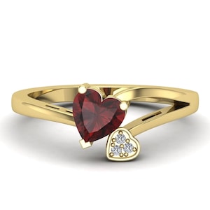 Heart Red Garnet Gemstone Engagement Ring 925 Silver 14K Yellow Gold Ring Bride&#39;s Maid Ring Promise Ring Statement Ring Birthday Gift