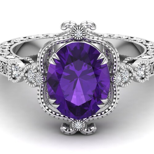 2.40ct, AAA Natural Amethyst Gemstone Engagement Ring, Vintage Art deco Bridal Moissanite Ring, Purple Stone Ring, Gift shops For Her, Anniversary