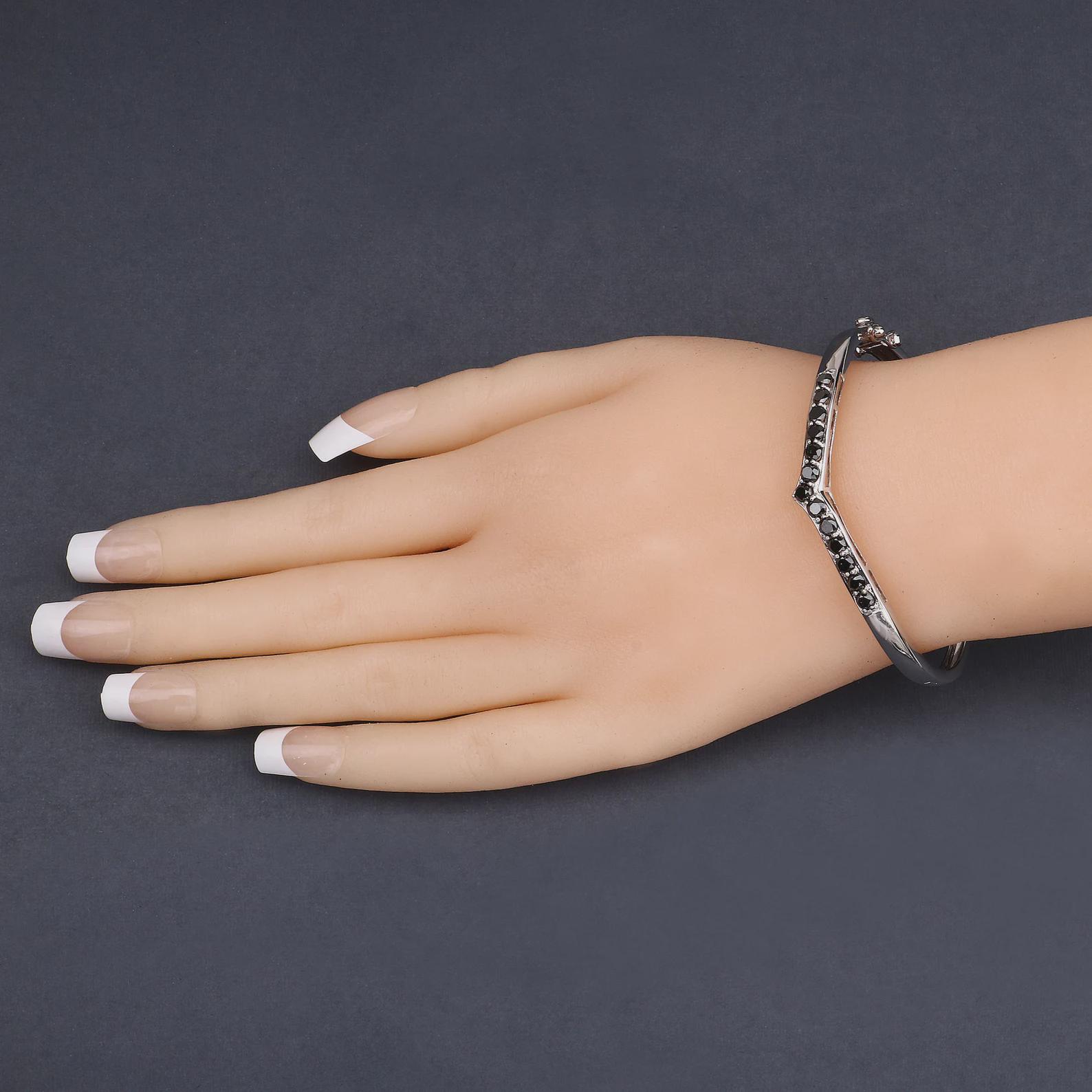 ブラックダイヤモンドバングルブレスレット - 925スターリングシルバー 