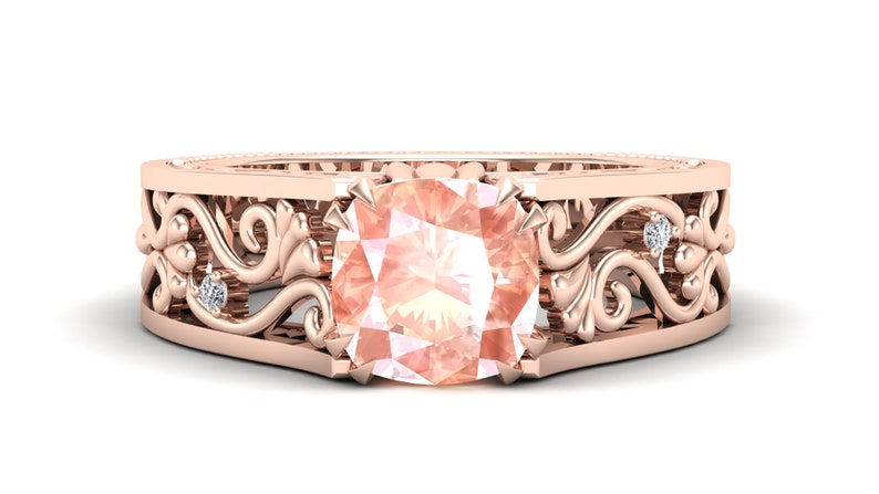 2.60cts Peach Morganite Gemstone Wedding Ring For Bride Antique Vintage Art deco Cushion 8.00 Peach Stone Ring For Love Gift For Birthday