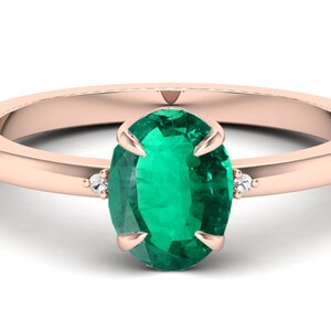 1.70cts Emerald and Moissanite Ring 14k Rose Gold-Plated Engagement Ring, Art deco Bridal Moissanite Ring, Gift For Women, Green Stone Ring