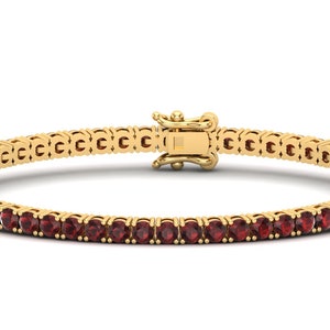 Ronde natuurlijke rode granaatarmband van 3,00 mm, tennisarmband dames in zilver met GB-slot, cadeau voor haar, handgemaakte geboortesteenarmband voor vrouw