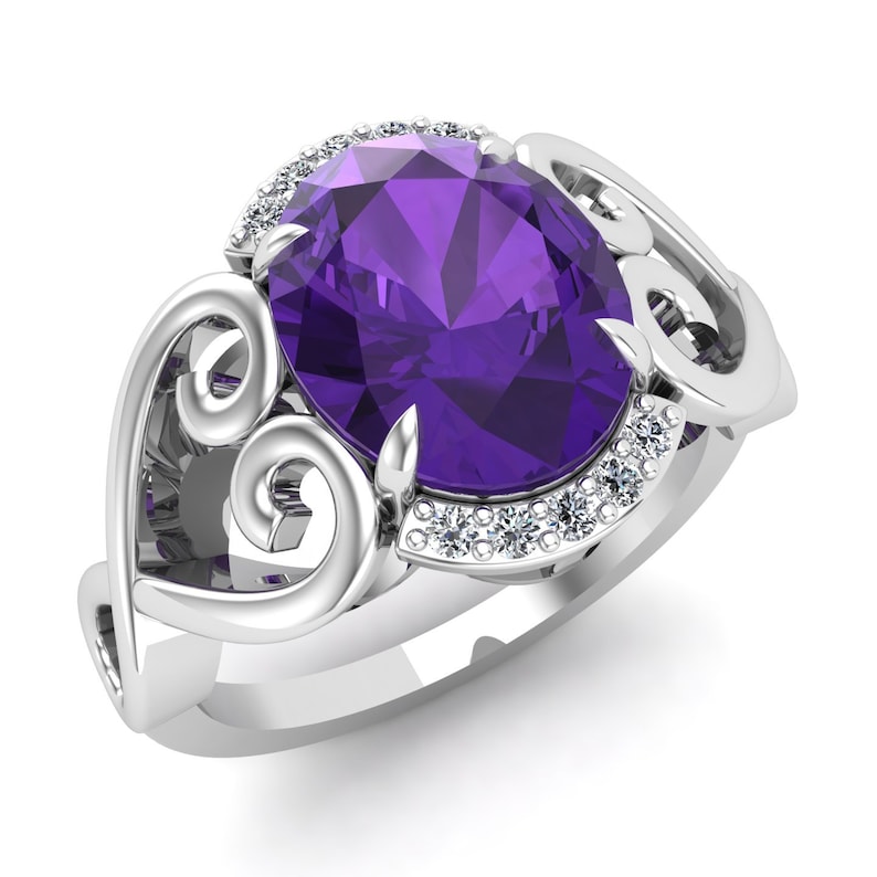 2.40ct Natural Amethyst Gemstone Engagement Ring Ring For Valentine Wife Split Shank Ring Bridal Moissanite Ring Vintage Art deco Ring