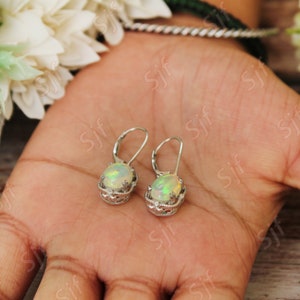 2.80 cts, AAA Natural Opal Gemstone Earring, Lever Back Earring, Oval Shape Opal Earring, Moissanite Earring, Christmas Gift For Love image 4