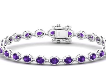 Natural amethyst bracelet Handmade Bracelet for Women Silver bracelet with amethyst Oval Bezel Bracelet Wedding Bracelet