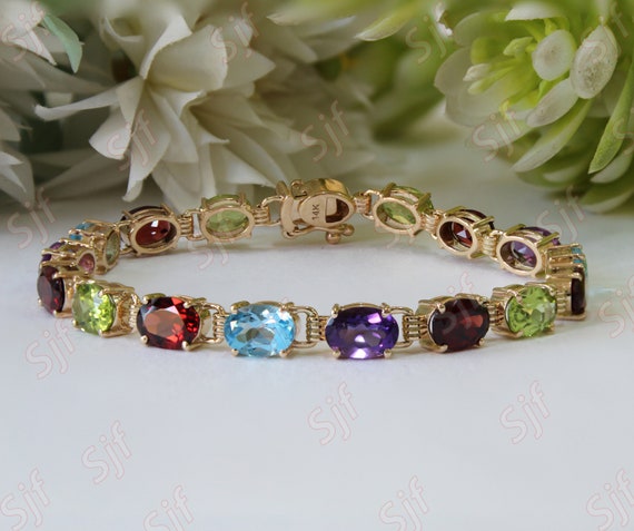 Diamond & Multicolor Gemstone Bracelet 14k Yellow Gold 9.62ct - CBB141