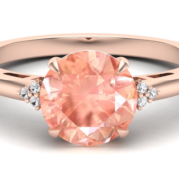 2.43 ct AAA Peach Morganite & Moissanite in 14K Rose Gold-Plated Engagement Ring Vintage Bridal Ring Art Deco Solitaire Ring for Women Gift