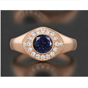 Natural Blue Sandstone Gemstone 14K Rose Gold 925 Silver Engagement Ring Bridal Wedding Ring Anniversary Gift Birthday Gift Promise Ring