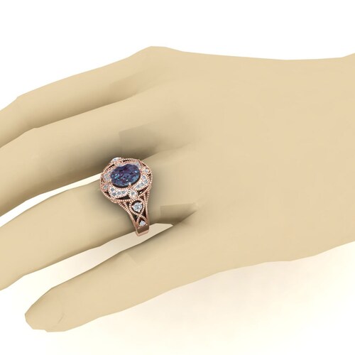 1.45ct, Lab Created Alexandrite Gemstone Engagement Ring, Vintage Art deco Bridal Moissanite Ring, Bridal Halo Ring, Gift for shops Wife, Birthday