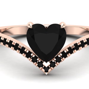 AAA Natural Black Onyx Gemstone Engagement Ring, Vintage Art deco Bridal Black Spinal Ring, Heart Shape Ring, Valentine Ring, Gift For Women