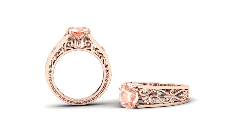 2.60cts Peach Morganite Gemstone Wedding Ring For Bride Antique Vintage Art deco Cushion 8.00 Peach Stone Ring For Love Gift For Birthday