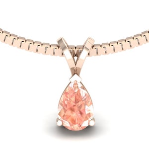 1.55 Cts. Peach Morganite Pendant, Pear Morganite Pendant, 18 Inch box Chain With Spring Lock, Solitaire Pendant, Gift for Mother&#39;s Day
