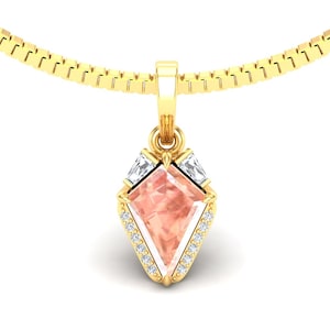 2.15cts Peach Morganite Kite Shape Women&#39;s Pendant, 18 Inch Box Chain Pendant, Peach Silver Pendant, Gift for Wedding, Gift For Christmas
