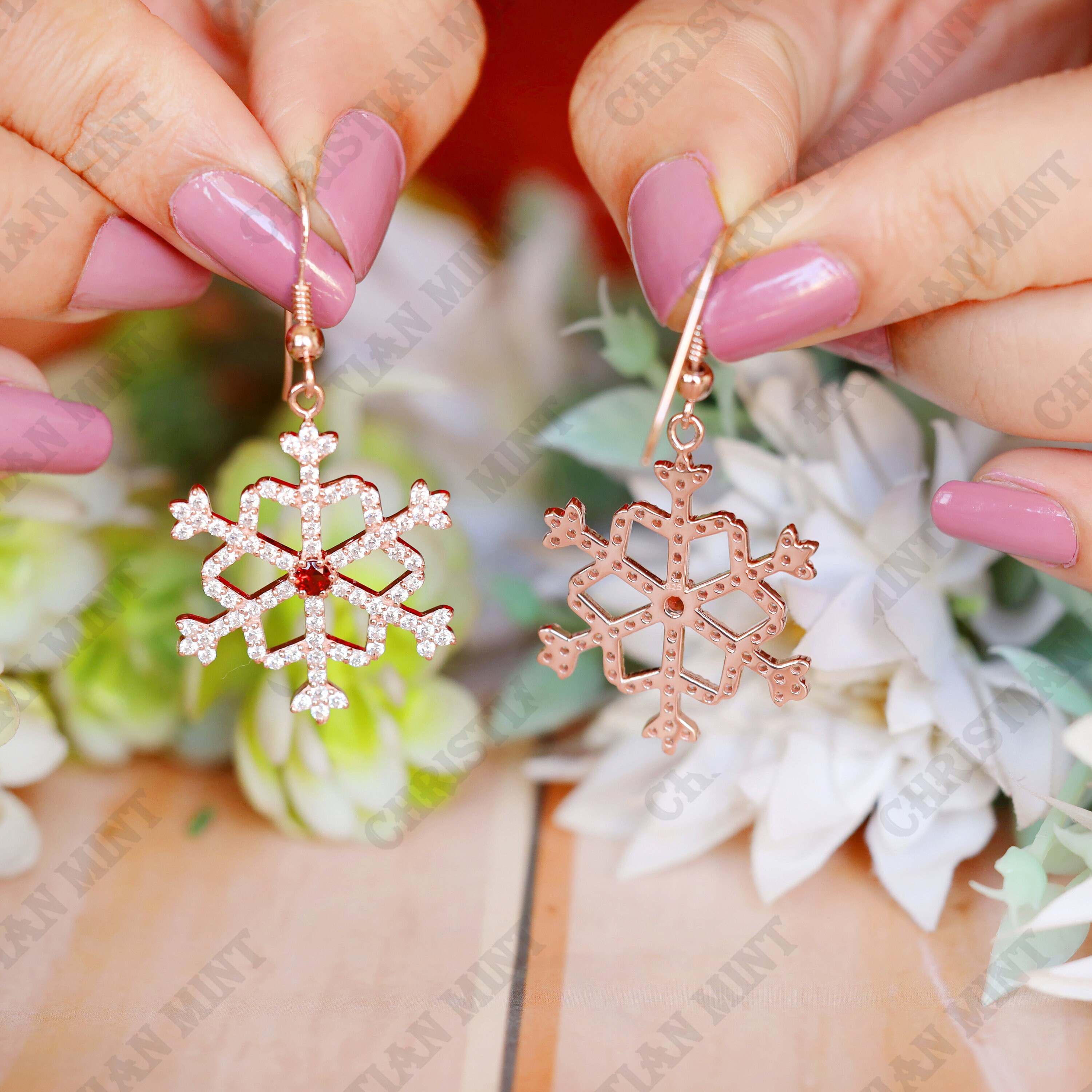 Grande Pendente A Fiore A Fiocco Di Neve In Argento Sterling E - Foto 4