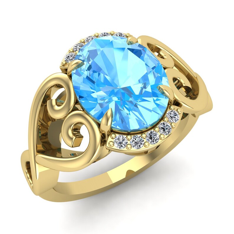 Vintage Art deco Ring For Her Split Shank Ring Ring For Love 3.20ct Natural Sky Blue Topaz Gemstone Wedding Ring Bridal Moissanite Ring