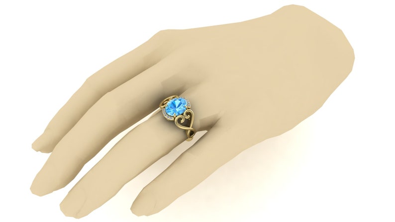 Vintage Art deco Ring For Her Split Shank Ring Ring For Love 3.20ct Natural Sky Blue Topaz Gemstone Wedding Ring Bridal Moissanite Ring