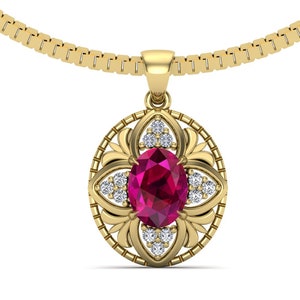 Ruby Pendant Necklace: Vintage Style with Moissanite (18 Inch Chain)