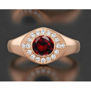 Round Red Garnet 14k Rose Gold 925 Silver Engagement Ring Wedding Bridal Rings Birthday Gift Solitaire Ring Promise Ring Statement Ring