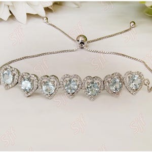 Beautiful Round 5mm Natural Aquamarine Slider Bracelet With Bolo Lock, Silver  Women&#39;s Jewelry Handmade Jewelry, Birthday Gift,