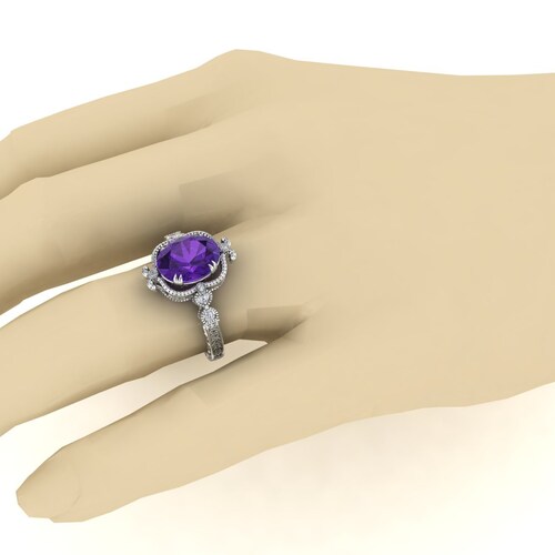 2.40ct, AAA Natural Amethyst Gemstone Engagement Ring, Vintage Art deco Bridal Moissanite Ring, Purple Stone Ring, Gift shops For Her, Anniversary