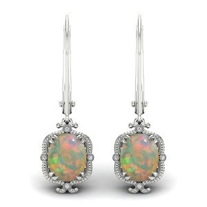 2.80 cts, AAA Natural Opal Gemstone Earring, Lever Back Earring, Oval Shape Opal Earring, Moissanite Earring, Christmas Gift For Love image 8