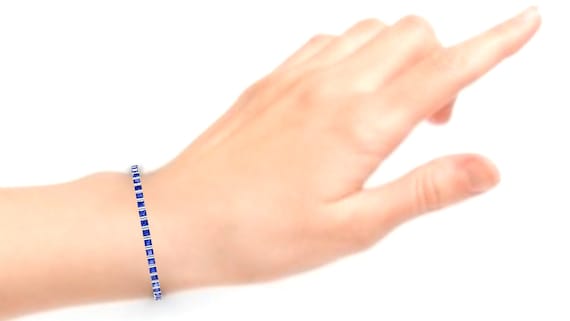 Square 3.00mm Blue Sapphire Women Tennis Bracelet in Silver