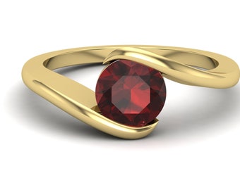 1.54ct, AAA Natural Red Garnet Gemstone Engagement Gold Ring, Vintage Art deco Bridal Solitaire Gold Ring, Red Stone Ring, Gift For Women