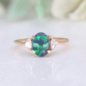 Oval Peacock Opal Gemstone Engagement Ring Vintage Art deco Bridal Moissanite Ring 14K Rose Gold 925 Silver Ring Promise Ring For Love