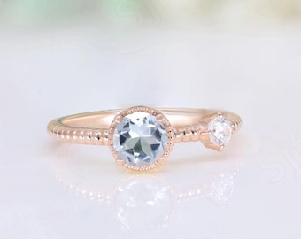 Natural Sky Blue Topaz Gemstone Engagement Ring 14K Rose Gold 925 Silver Dainty Ring Promise Ring Statement Ring Birthday Gift
