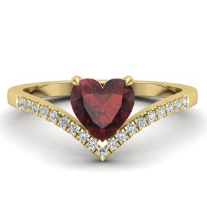 Herz Roter Granat Edelstein Verlobungsring 925 Silber 14K Gelbgold Ring Versprechensring Statement Ring Geburtstag Geschenk Jahrestag Geschenk