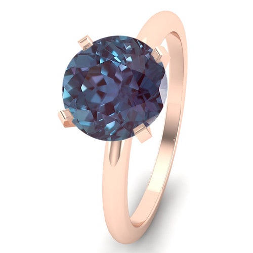 1.68ct AAA Lab Created Alexandrite Round Shape in 14K Rose Gold Plated Engagement Ring shops Vintage Antique Art Deco Solitaire Ring for Women