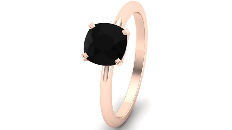 Cushion7.00 Natural Black Onyx Wedding Ring, 14K Rose Gold Plated Engagement Ring, Vintage 2024 Art Deco Bridal Solitaire Ring, Gift For Love