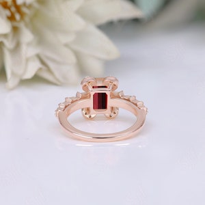 Natural Red Garnet Gemstone Engagement Ring, Art deco Bridal Moissanite Ring, Octagon Ring, Red Stone Ring, Gift For Valentine Day image 4