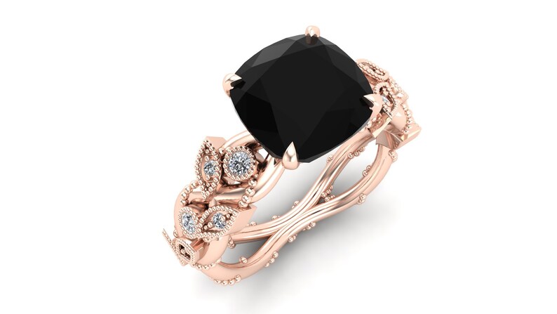 Vintage Art deco Ring AAA Natural Black Onyx Gemstone Engagement Ring Gift For Wife,Her Bridal Moissanite Ring Antique Leaf Ring 2.70ct