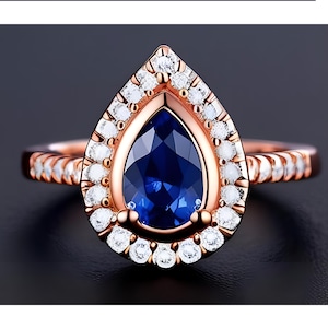 Birne Blauer Saphir Edelstein Ehering Verlobungsring 14K Rosegold 925 Silberring Versprechensring Statementring Brautring Für die Liebe