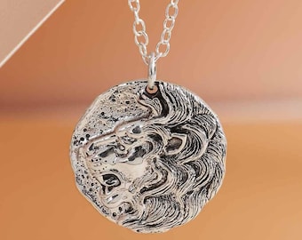 Silver Lion Coin Necklace – Ancient Greek Lion Head Pendant 1108