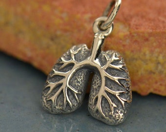 Silver Anatomical Lungs Charm Necklace, Goth Steampunk, Medical Staff Doctor Nurse, Lifelike Breathe, Recycled Silver 1466
