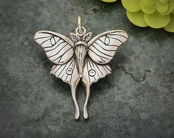 925 Sterling Silver Luna Moth Necklace, Whimsigoth Jewelry Pendant, Butterfly Charm  4150
