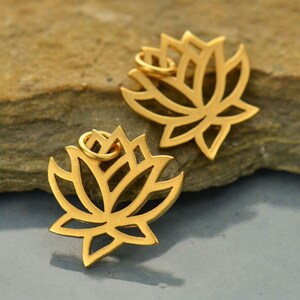24K Satin Gold Plated Lotus Blossom Necklace / Yoga Jewellery Spirit Lotus Blossom Pendant / G558