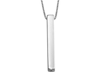 Sterling Silver Vertical Bar Necklace, Simple Long Dangle Pendant, Layering Necklace, Modern, Adjustable Chain