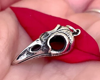 925 Sterling Silver Bird Skull Pendant, Gothic Raven Crow Macabre Jewellery Necklace 1118
