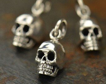 Small Skull Charm Necklace - 925 Sterling Silver, Minimalist Gothic Jewelry, Edgy Style Statement, Unique Gift for Her, Petite Skull 969